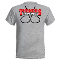 Turner's Outdoorsman Crossed Hooks T-Shirt, Heather Graphite (Item #HTHGRPHTE-CROSSH-L)