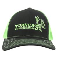 Turner's Outdoorsman Trucker Hat, Black W/Green Mesh