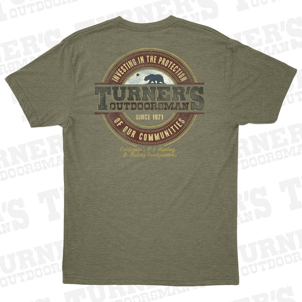 Turner's Outdoorsman Large CA Hut/Fish T-Shirt, OD Green